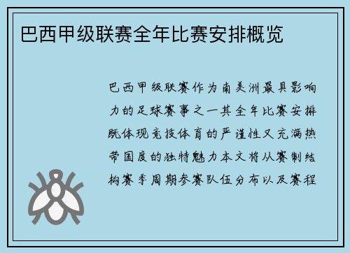 巴西甲级联赛全年比赛安排概览