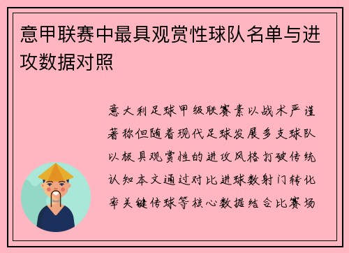 意甲联赛中最具观赏性球队名单与进攻数据对照